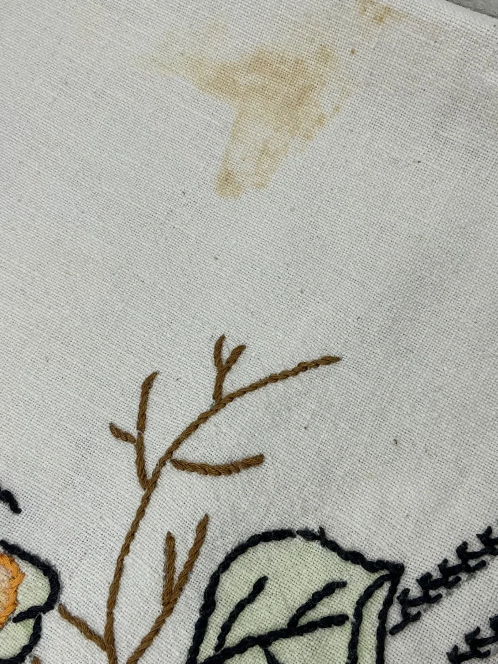 Vintage Hand Embroidered Floral Tablecloth